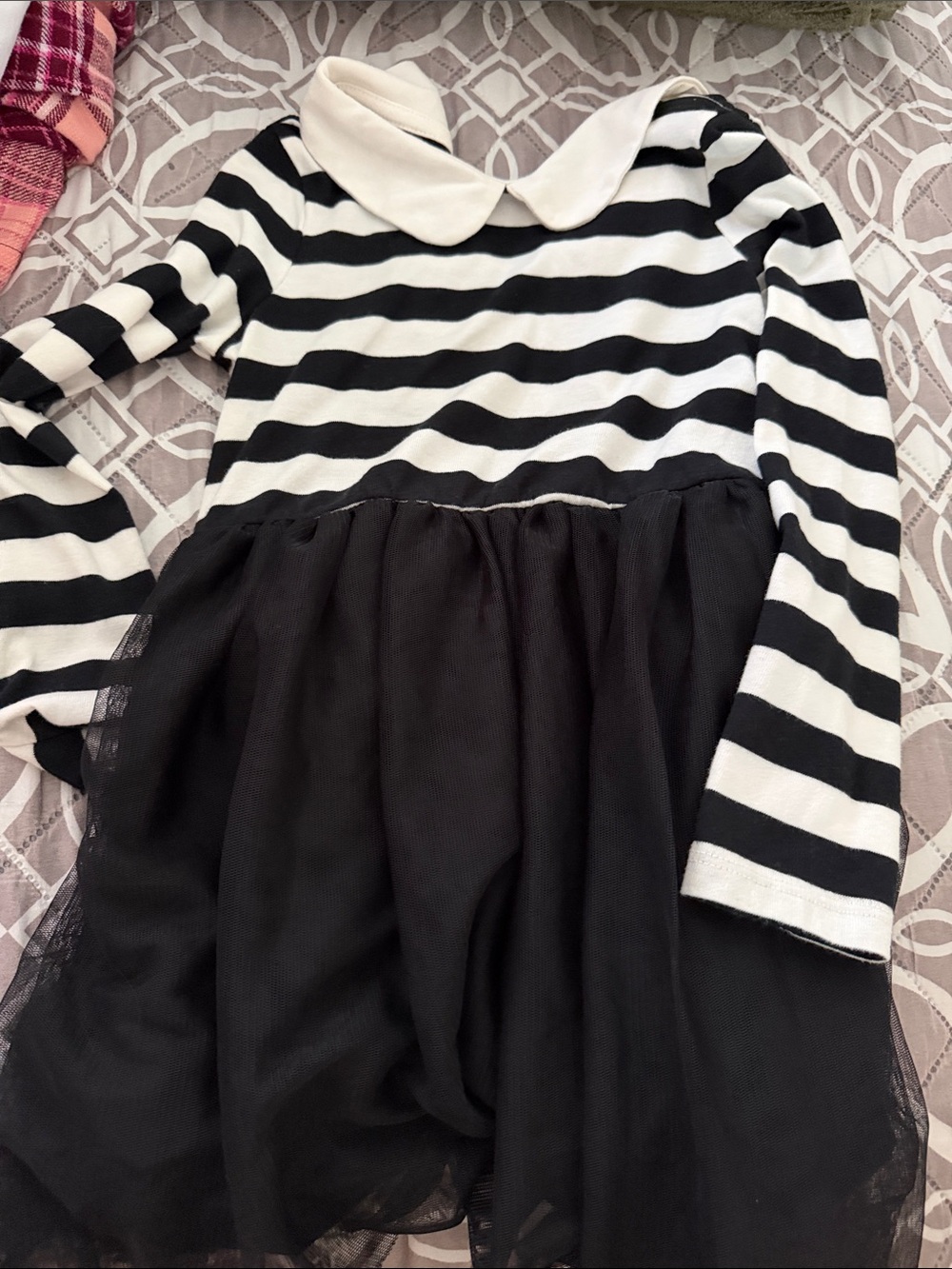 Cat & Jack Black and White Striped Tulle Dress with Peter Pan Collar